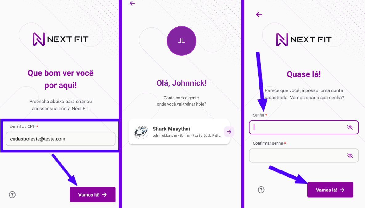 Tela de cadastro do aplicativo NextFit